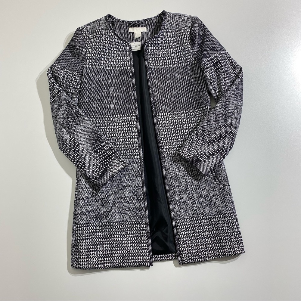 H&M NWT Black & White Mixed Pattern Long Open Jacket Women's Size 2